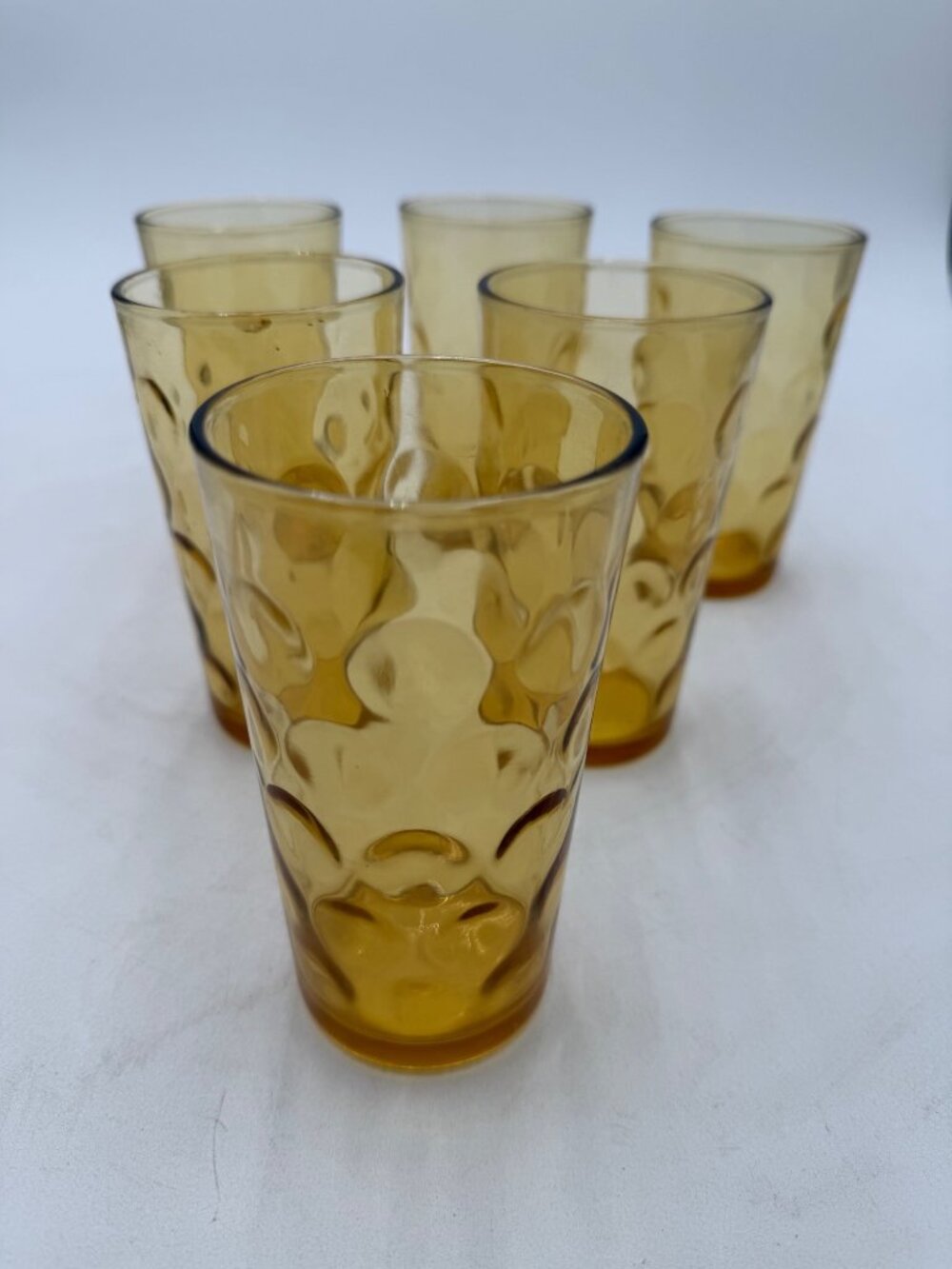 Vintage Hazel Atlas Amber Textured Glass Tumblers Set Of 6 MCM Drinkware